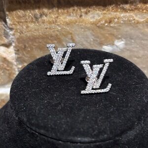 Silver Sparkle LV Stud Earrings